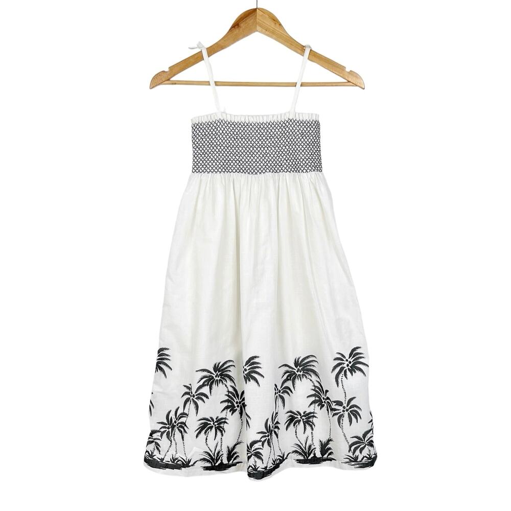 Janie and Jack Cinched Top Palm Tree Print White Maxi Dress Girls Size 12